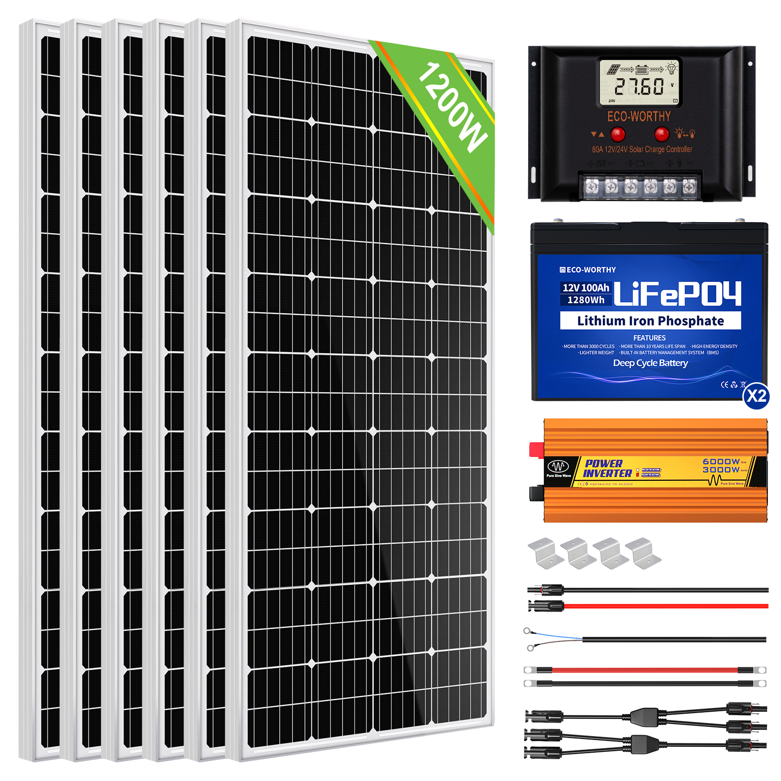 Kit completo di pannelli solari fuori griglia da 1200 W 24 V